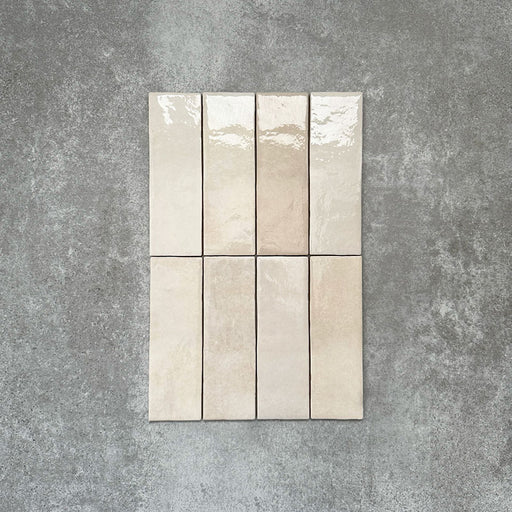 Zellige Bone Moroccan-style brick tiles in a warm beige tone, shown in a simple horizontal layout.