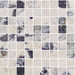 Flat lay of Hudson Capraia Mosaic Matt Marble 30 × 30cm porcelain tiles, featuring small-format squares that highlight a white base with bold grey and deep tonal veining, creating a textured, statement surface ideal for feature walls, splashbacks, or detailed flooring.