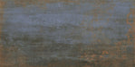 Close-up of Iron Blue Oxide Metallic 30 × 60cm porcelain tile, highlighting deep blue tones layered with warm oxidised copper accents, soft tonal variation, and a gently textured metallic effect for a bold, industrial-inspired finish.