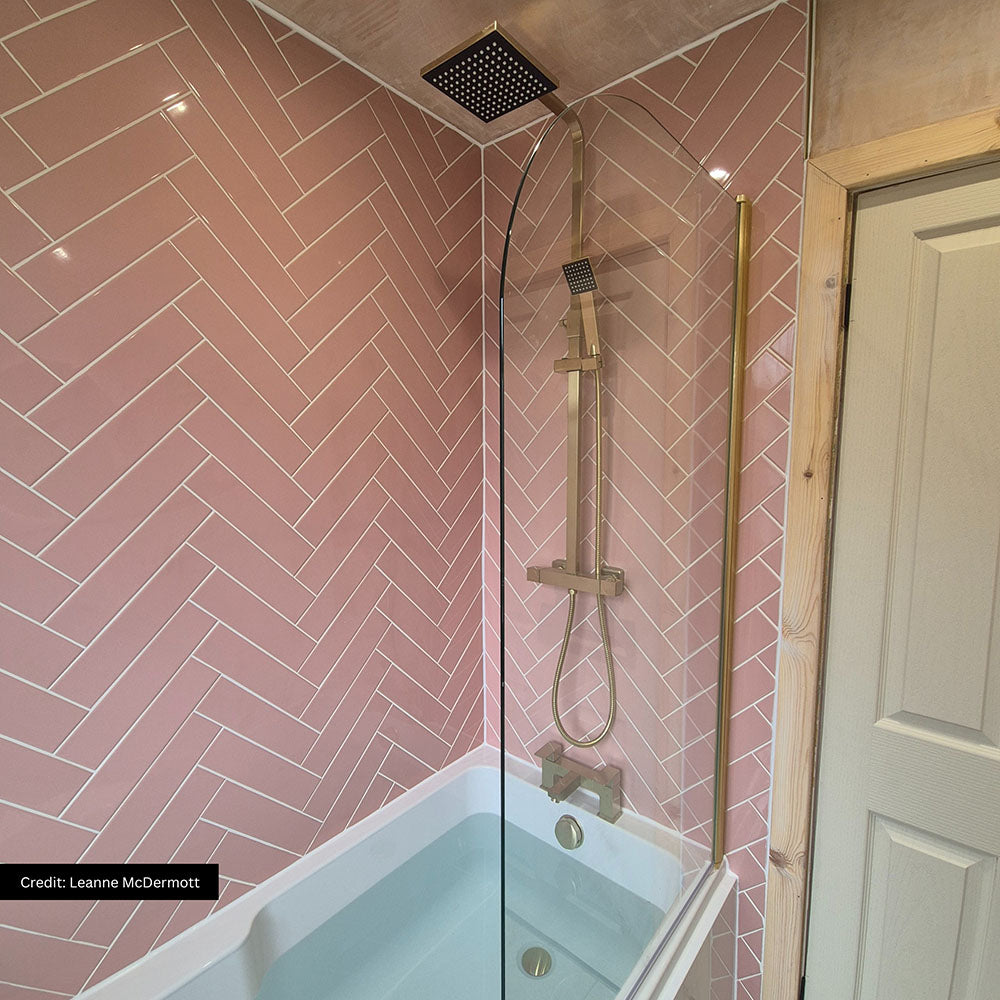 Brooklyn Rose Pink Gloss | Flat Subway Metro Brick Wall Tile | 7.5cm x 30cm