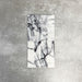 Arrangement of Fayrouz Lilac 5x20cm natural marble tiles with a honed finish, displayed in a vertical layout to highlight variation, featuring a soft white base with striking lilac and grey veining, showcasing the natural movement and unique character of each piece.