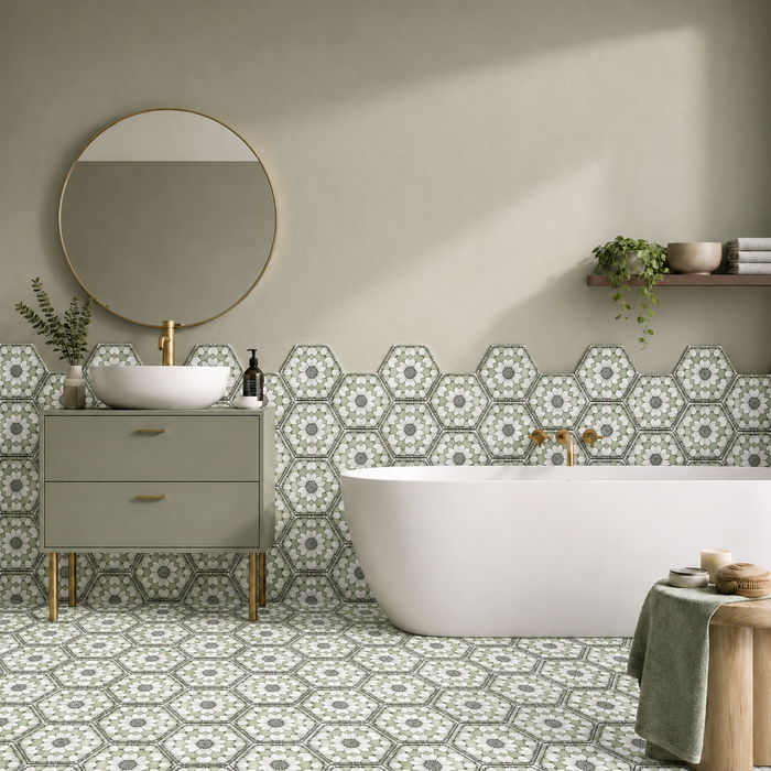 Medina Soft Green | Moroccan Style Hexagon | 18.7cm x 21.6cm