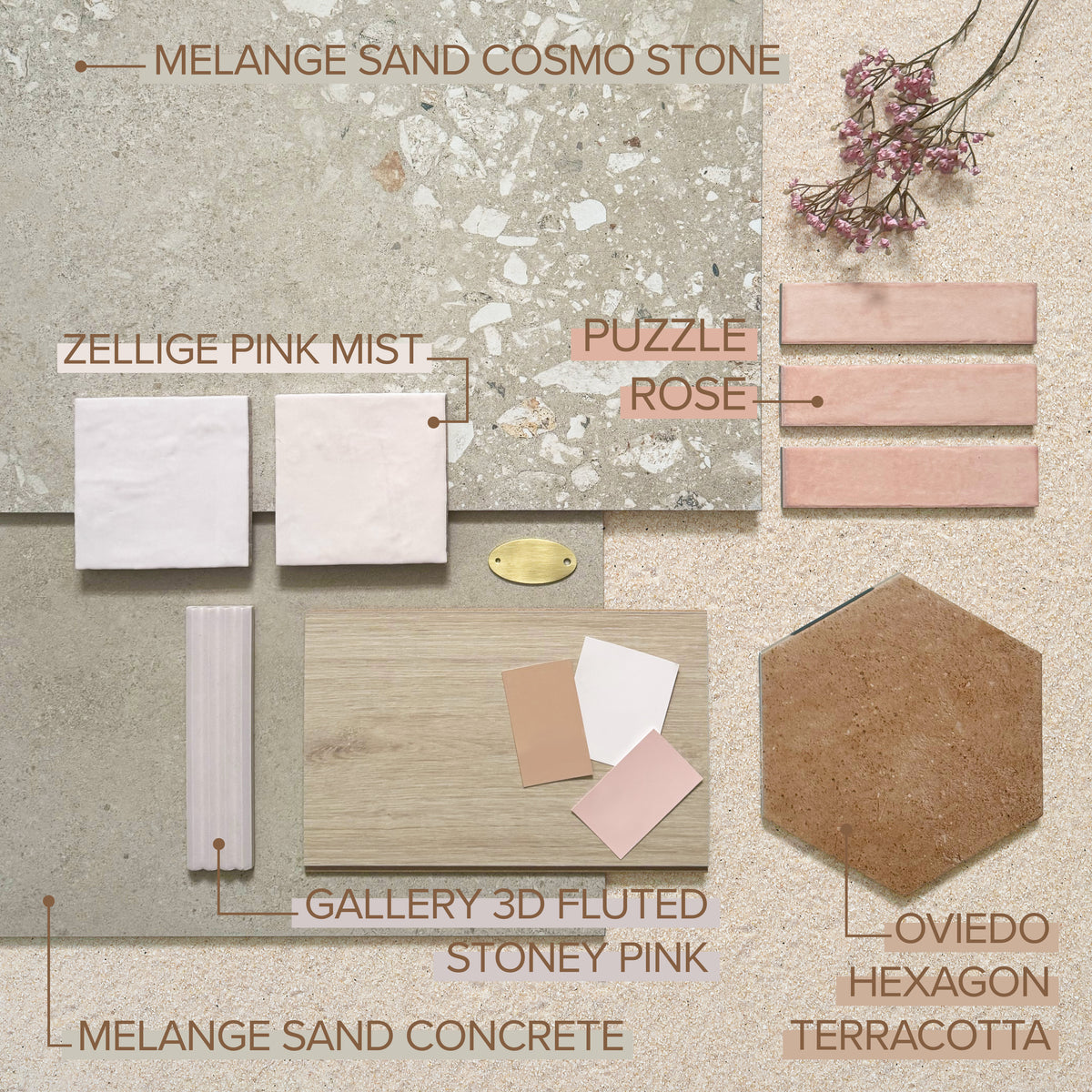 Gallery 3D Fluted DECOR Tile Stony Pink Matt 5cm x 20cm