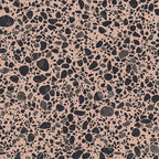 Melody POP Terrazzo Pink 60 × 60cm porcelain tile, featuring a bold terrazzo-effect design with oversized black and charcoal stone fragments set against a soft pink background, creating a playful contemporary statement surface.