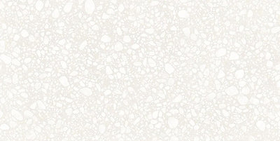 Close-up of Melody Pop White 60cm x 120cm terrazzo effect porcelain tile, featuring a soft white background with subtle white stone-inspired aggregates for bright, contemporary wall and floor designs.