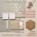 Puzzle Rose Brick Rectified 5x20cm tiles featured within a soft, layered moodboard of blush tones, warm neutrals and terrazzo textures. The gentle pink hue pairs beautifully with stone-effect surfaces, terracotta accents and brushed brass details, creating a calm, contemporary palette with subtle warmth.