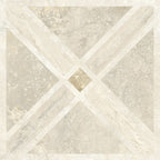 Product image of Nucetto Travertine Decor 60x60cm wall and floor tiles, featuring a geometric travertine effect pattern in warm beige and cream tones, showcasing the collection's elegant natural stone-inspired design.