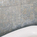 Close-up of Boho Ocean Blue 60 × 60cm patterned tiles, featuring layered blue and neutral tones with a softly worn, decorative effect. Ideal for adding texture and character to bathroom walls, floors, or statement feature areas.