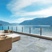 Outdoor terrace featuring Boho Ocean Blue 2cm 50 × 100cm patterned slabs, blending soft blue and natural tones with a lightly weathered effect. Ideal for patios and outdoor living areas, creating a calm, seamless connection to the surrounding landscape.