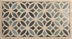 Ourika Emerald Green Moroccan style decorative porcelain wall tile, showcasing an intricate geometric floral pattern in soft emerald green, charcoal, beige and cream tones, inspired by traditional Moroccan style design for a timeless decorative feature wall.