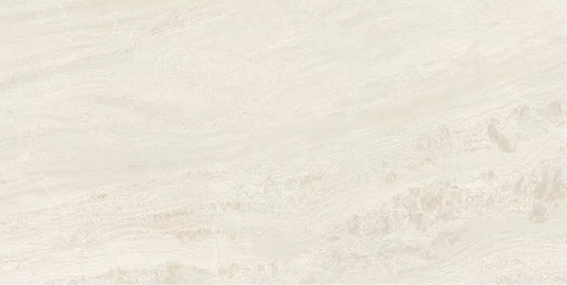 Close-up of Petra Beige stone marble effect porcelain wall and floor tiles in a 30cm x 60cm format, showcasing warm beige, ivory and soft cream veining with subtle natural stone-inspired movement, creating a timeless and elegant surface for bathrooms, kitchens, living spaces and commercial interiors.