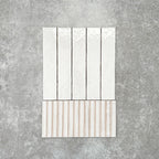 Product display of Pottery Decor Blanco 12.5x25cm ceramic wall tiles in soft white tones, featuring a handcrafted glossy finish with coordinating fluted decorative tiles for textured contemporary interiors.