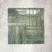 Product display of Pottery Brick Forest Green 5x25cm glossy wall tiles in deep green tones, arranged in a basketweave layout with handcrafted edges and rich tonal variation against a textured concrete-style backdrop.