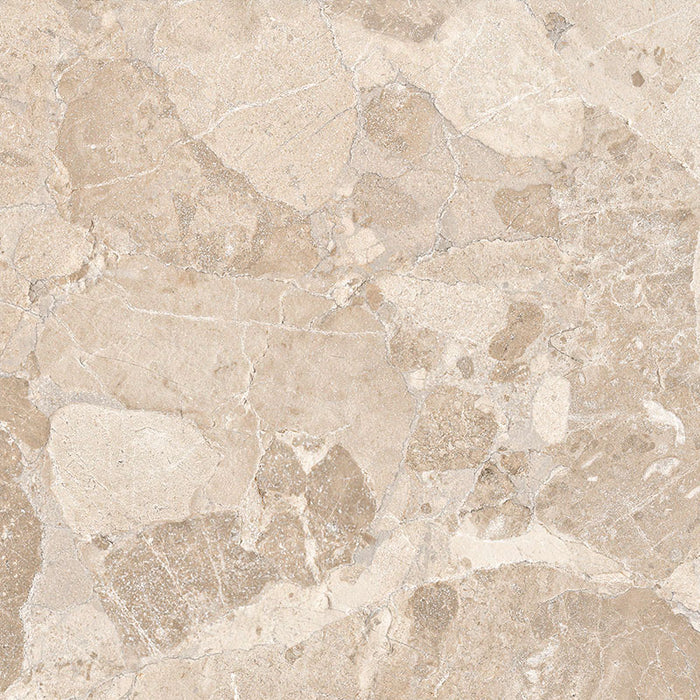 Close-up of Riad Avorio Sassi Terrazzo Stone 60x60cm stone-effect wall and floor tile, featuring warm ivory and beige tones with natural stone-inspired veining, subtle texture and an elegant, timeless finish.