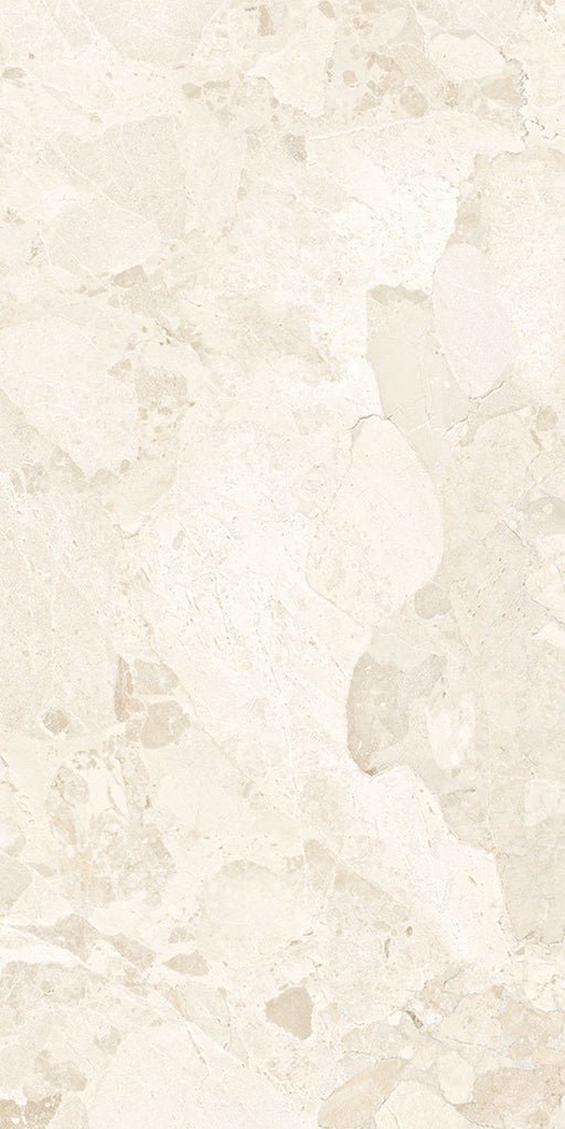Close-up of Riad Blanco Sassi Terrazzo Stone 60x120cm stone-effect wall and floor tile, featuring soft cream and beige tones with natural stone-inspired veining, subtle texture and an elegant, timeless finish.