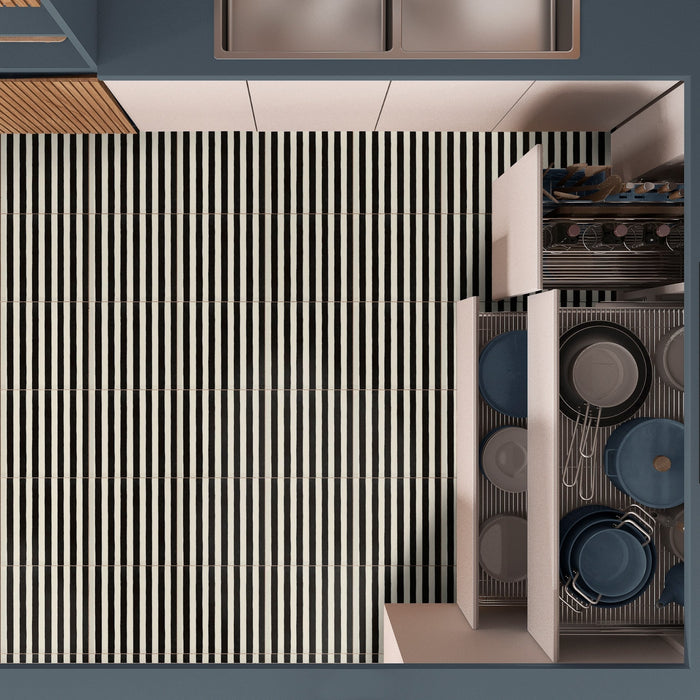 Skinny Pinstripes Black Tile | Moroccan Tiles | 20cm x 20cm