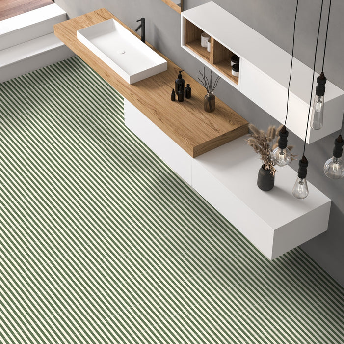 Skinny Pinstripes Green Tile | Moroccan Tiles | 20cm x 20cm