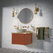 Bathroom featuring Amalfi Brick Carrara Vintage Marble 5.4x22cm wall and floor tiles, installed in a brick layout, showcasing soft white and grey tones, paired with brass fittings, textured details, and a refined, classic contemporary finish.