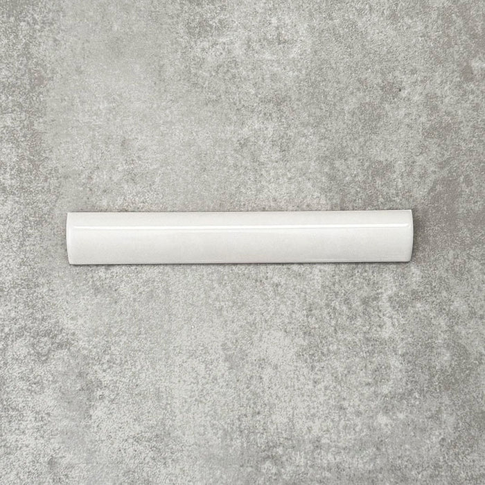 Zellige White bullnose Moroccan-style ceramic tile in a 3 × 20cm format, with a smooth, glossy finish.
