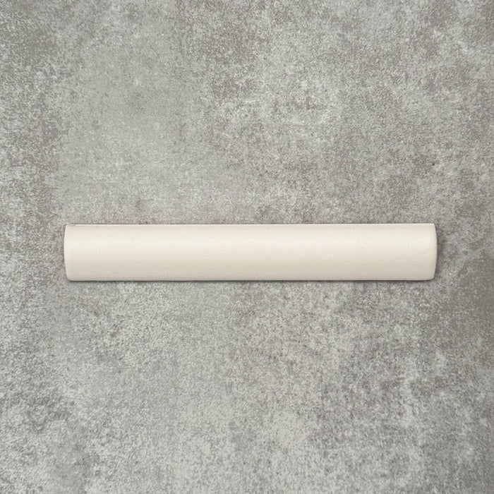 Zellige Chalk White Moroccan-style bullnose tile in a 3 × 20cm format, shown in a soft matt ceramic finish.