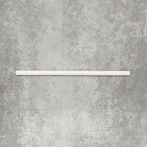 Allegra Blanca Gloss pencil bullnose border ceramic tile in a 1.2 × 30cm format, featuring a glossy white finish and smooth rounded edge, designed for clean edging and decorative tile borders.