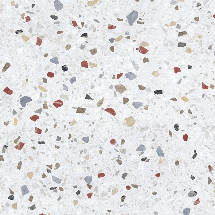 Close-up of Gelato Colours 66x66cm terrazzo-style porcelain tile, featuring a light neutral base with evenly scattered multicoloured terrazzo flecks for a soft, contemporary finish.