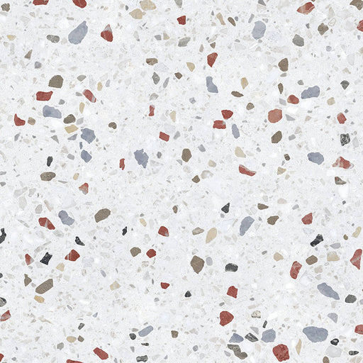 Close-up of Gelato Colours 66x66cm terrazzo-style porcelain tile, featuring a light neutral base with evenly scattered multicoloured terrazzo flecks for a soft, contemporary finish.