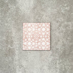 Berber Tetuan Rose 15×15cm Moroccan-style porcelain tile featuring a soft pink and cream geometric pattern on a neutral background.