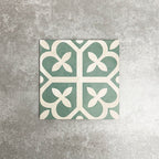 Ivy Green Victorian Moroccan style 20x20cm patterned tile, shown as a single tile highlighting the green and white geometric design.