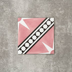 Gilgamesh Pink Moroccan style 20x20cm patterned tile, shown as a single tile highlighting the pink, black and white geometric star design.
