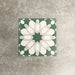 Souk Green D 20×20cm Moroccan-style porcelain tile with a green, white and beige geometric pattern.