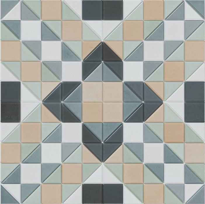 Abbey Marina PLUS 28×28cm Victorian-style patterned porcelain mosaic tile in a soft neutral colour palette.