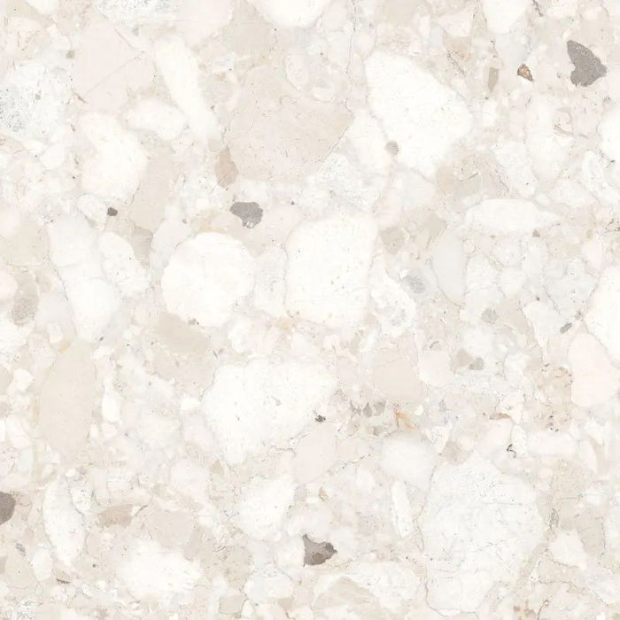 Single Venice Ivory terrazzo tile in a matt finish, 60x60cm, featuring soft ivory tones with natural stone fragments, ideal for creating a calm, contemporary look on walls or floors.
