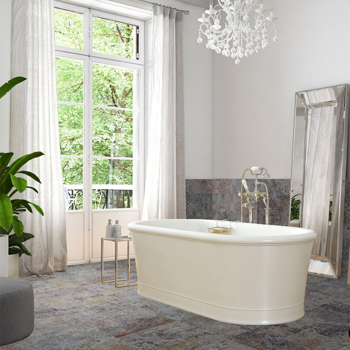 Bathroom interior featuring Boho Sonoro 60 × 60cm patterned tiles, blending warm earthy tones with a softly distressed, layered effect. Ideal for floors and walls, adding texture and a relaxed, lived-in feel to the space.
