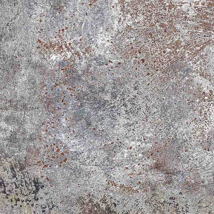 Flat lay of Boho Sonoro 60 × 60cm patterned tiles, featuring rich earthy tones with a heavily distressed, layered effect. Ideal for creating textured, characterful floors or walls in contemporary and industrial-style interiors.