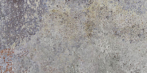 Flat lay of Boho Sonoro 2cm 50 × 100cm outdoor porcelain slabs, featuring rich earthy tones with a heavily distressed, layered effect. Ideal for patios, terraces, and outdoor spaces seeking a textured, characterful finish.