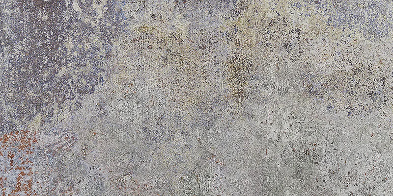 Flat lay of Boho Sonoro 2cm 50 × 100cm outdoor porcelain slabs, featuring rich earthy tones with a heavily distressed, layered effect. Ideal for patios, terraces, and outdoor spaces seeking a textured, characterful finish.
