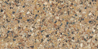 Close-up of the Stuzzi Amber 60x120cm terrazzo style porcelain tile, featuring a warm amber-toned base with a blend of large and small stone fragments in cream, ochre, rust, charcoal and soft grey. The realistic 4D brushed finish enhances the depth and texture, creating an authentic terrazzo effect.