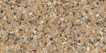 Close-up of the Stuzzi Amber 60x120cm terrazzo style porcelain tile, featuring a warm amber-toned base with a blend of large and small stone fragments in cream, ochre, rust, charcoal and soft grey. The realistic 4D brushed finish enhances the depth and texture, creating an authentic terrazzo effect.