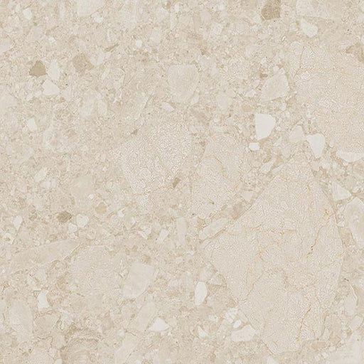 Close-up of Terrazerri Terrazzo Ivory 60x60cm porcelain tile featuring a soft ivory terrazzo effect. The design blends cream and beige stone fragments with delicate tonal variation, creating a warm, understated surface ideal for modern walls and floors.