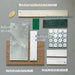 Flat lay moodboard featuring Thebes Green Honed Matt Onyx porcelain tile paired with complementary green and neutral wall tiles, including Zellige Royal Green, Jumairah Almond Nut, Allegra Blanca, Benomar White and Mequinez Green. Wood effect samples, brass accents and paint swatches complete the contemporary bathroom design palette.