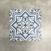 Four London Streets Thornton Place 20x20cm Victorian Moroccan style porcelain tiles arranged together to showcase the repeating blue and white geometric pattern inspired by traditional Victorian style decorative floor tiles.