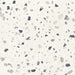 Close-up of Verona Medium White concrete effect porcelain tile featuring a white terrazzo-inspired surface with medium-sized grey and charcoal stone fragments, creating a clean, contemporary finish for walls and floors.