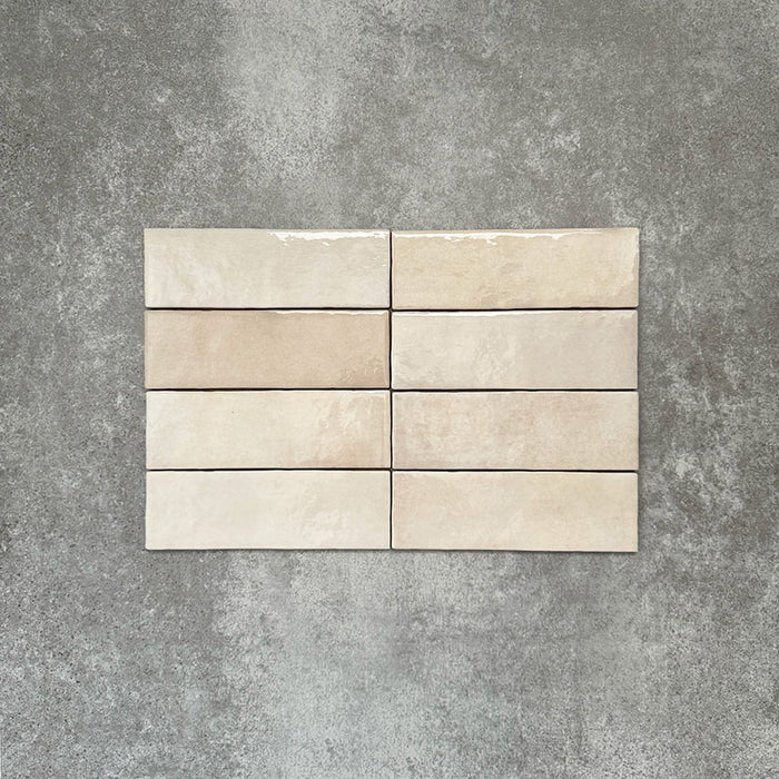 Zellige Bone Moroccan-style brick tiles in a warm beige tone, shown in a simple vertical layout.