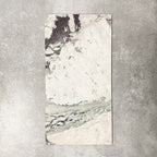 Fayrouz Viola 30.5x61cm natural marble tiles with a honed finish, featuring a warm ivory base with bold burgundy and green veining, shown as a single tile sample against a neutral textured backdrop.