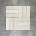 Basketweave layout featuring Zellige Chalk White Moroccan-style brick tiles in a 6.5 × 20cm format.