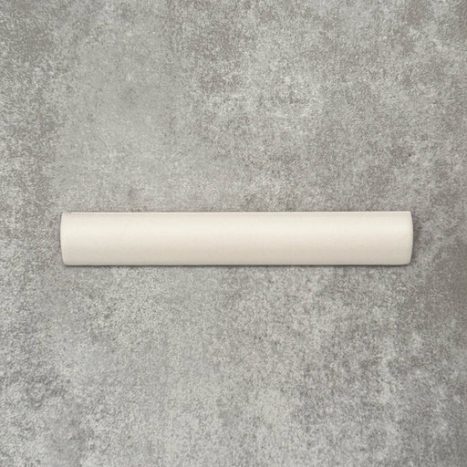 Zellige Chalk White Moroccan-style bullnose tile in a 3 × 20cm format, shown in a soft matt ceramic finish.