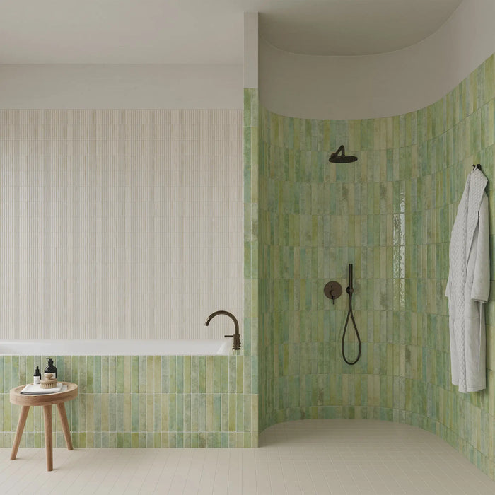 Pottery Brick Tile | Agave Green | Wall Tile | 5cm x 25cm | FULL TILE SAMPLE