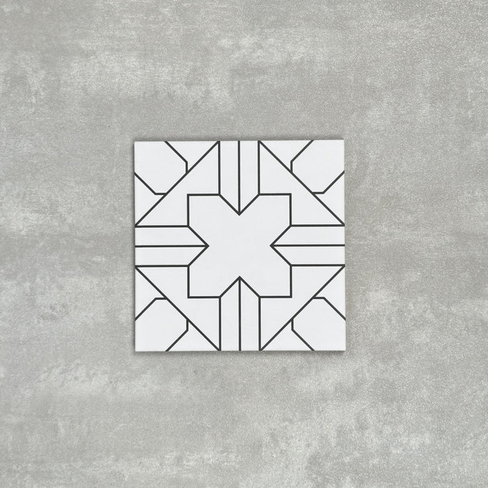 FULL TILE SAMPLE Almeira Palace Black and White 20cm x 20cm