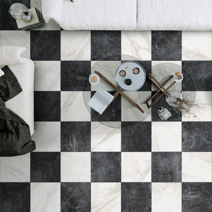 Vitoria Antique White Marble Style Chequerboard Tiles | 30cm x 30cm